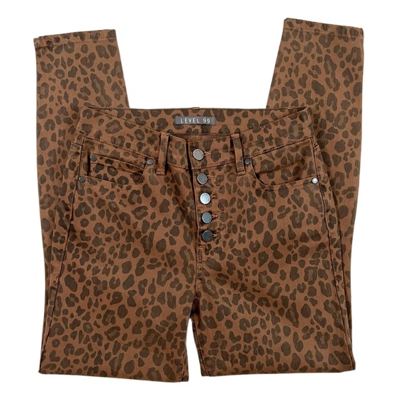 Level 99 Size 27 Spiced Leopard High Rise Button Fly Skinny Ankle jeans - Picture 4 of 9